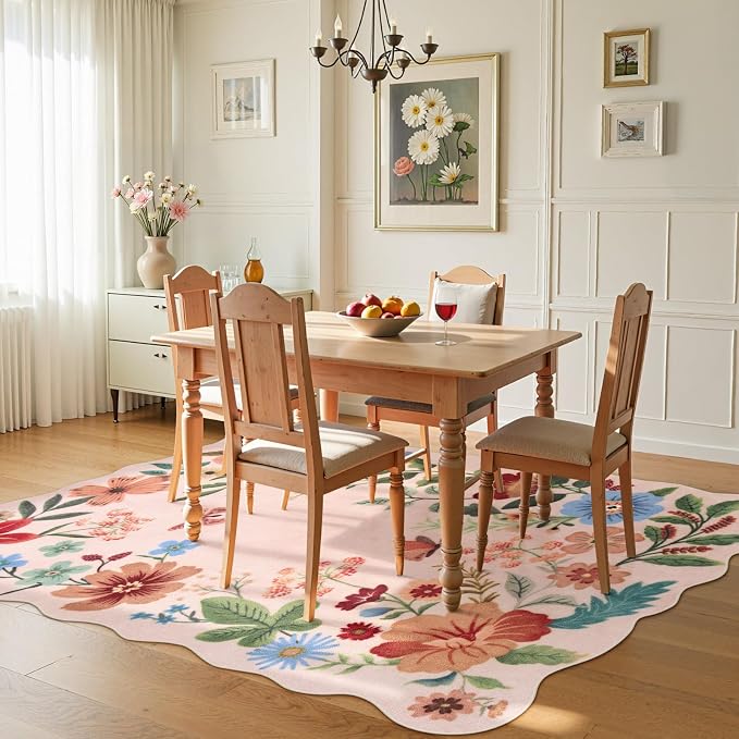 Lahome Floral Washable Rugs, 4X6 Pink Rugs