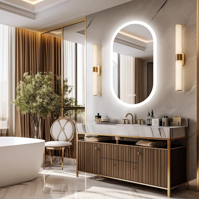 LUVODI Lighted LED Bathroom Mirror: 32x20IN Oval Wall Mounted Vanity Mirror