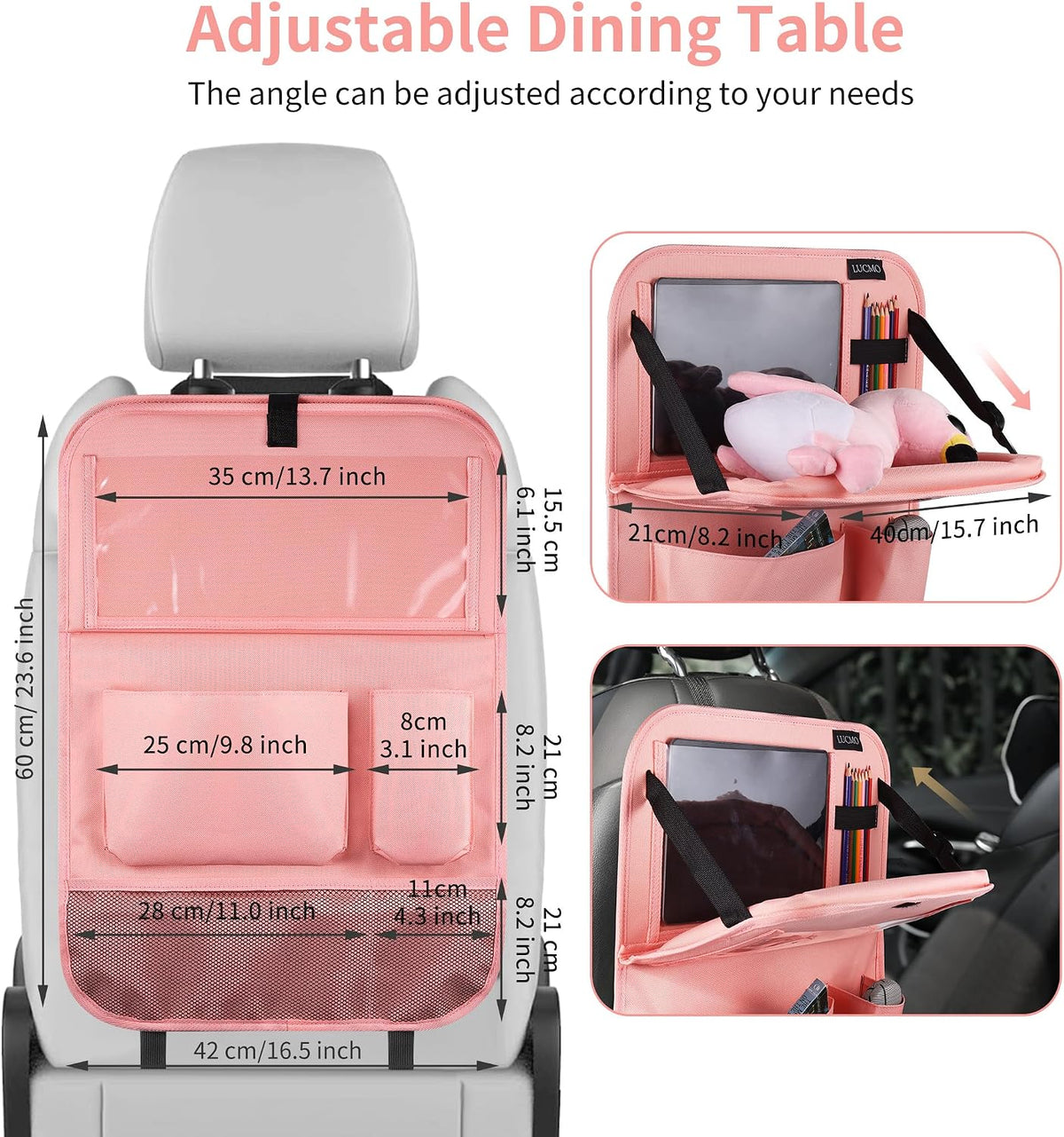 LUCMO Car Backseat Organizer with Foldable Tablet Holder, Pink