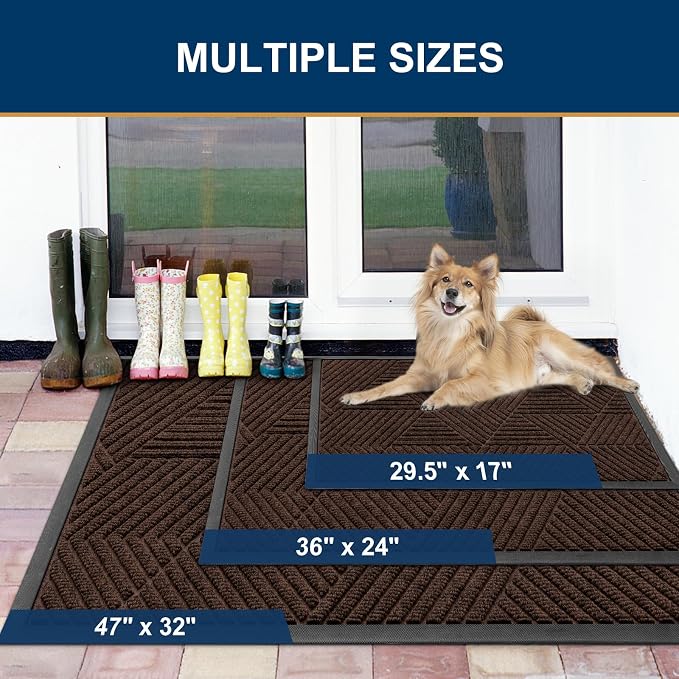 Smiry Front Door Mat Outside Entrance, Heavy Duty Sturdy Natural Rubber Doormat