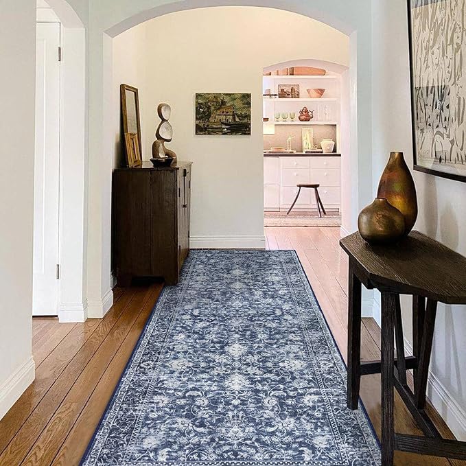KILOCOCO Hallway Runner 3x8 Rug Runner Printed Vintage Floral Washable Kitchen