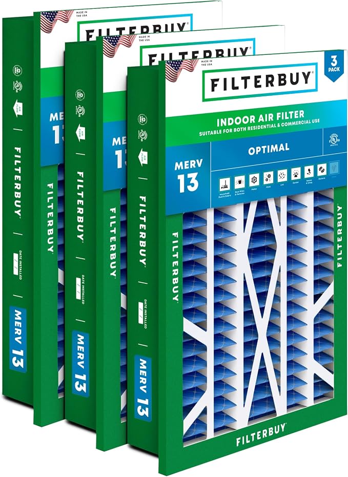 Filterbuy 16x25x5 Air Filter MERV 13 Optimal Smoke & Allergy Defense,