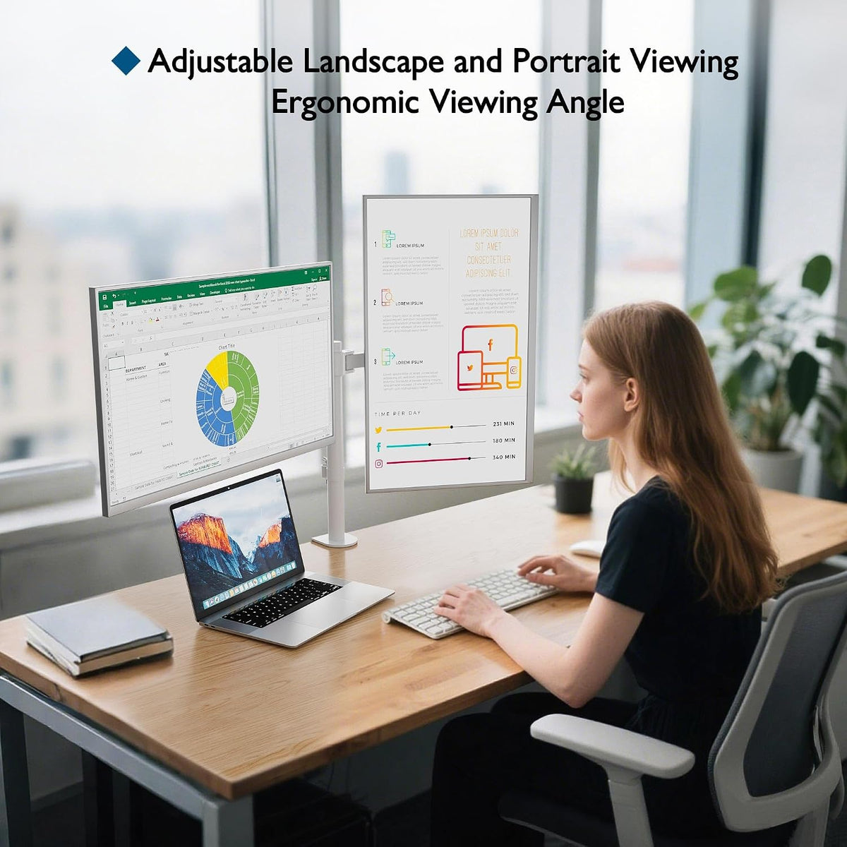 BONTEC Dual Monitor Desk Mount, 13-27 Inch, 22lbs, VESA 75x75/100x100,White