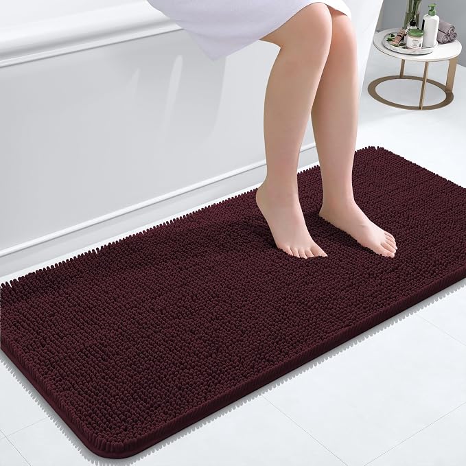 OLANLY Bathroom Runner Rugs 47x20, Soft Absorbent Chenille Bath Rugs, Rubber