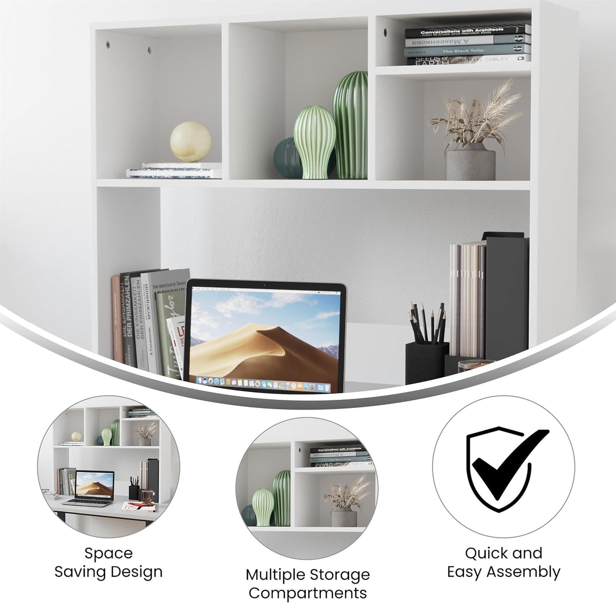 Flash Furniture Desktop Bookshelf with Multiple Cubbies, White