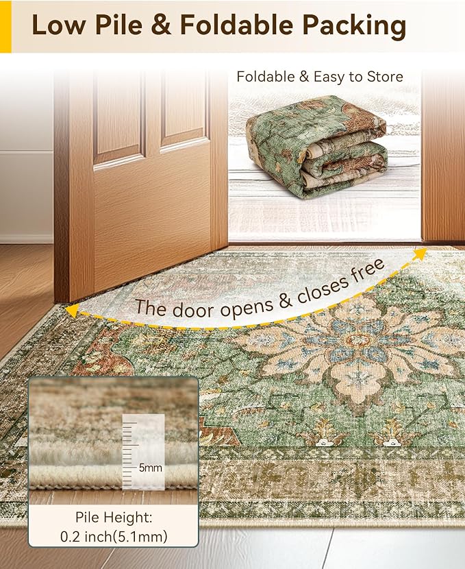 RELEANY Area Rugs 7'x10' Washable Non-Slip, Floral Vintage Distress Medallion