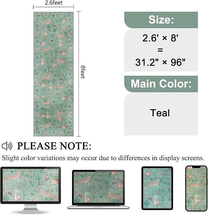 DUKINO 2.6x8 Rug for Hallway, Washable Kitchen Runner Rug