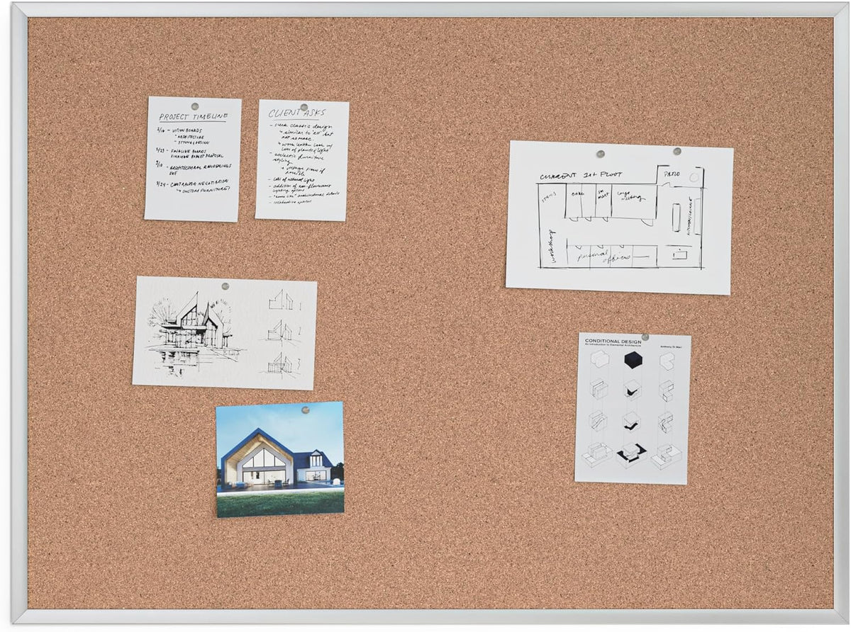 U Brands Corkboard Bulletin Board, Silver Framed Cork Board, 36 x 48