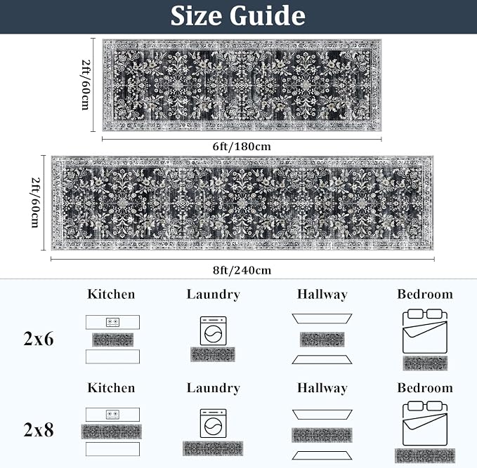 Yamaziot Washable Runner Rug 2x8 – Non Slip Boho Floral Hallway Runner Rug