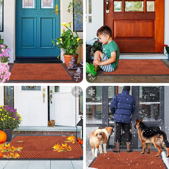 Smiry Front Door Mat Outside Entrance, Heavy Duty Sturdy Natural Rubber Doormat