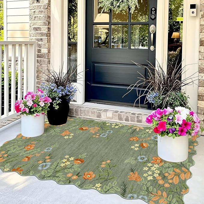 Sage Green Floral Entry Rug