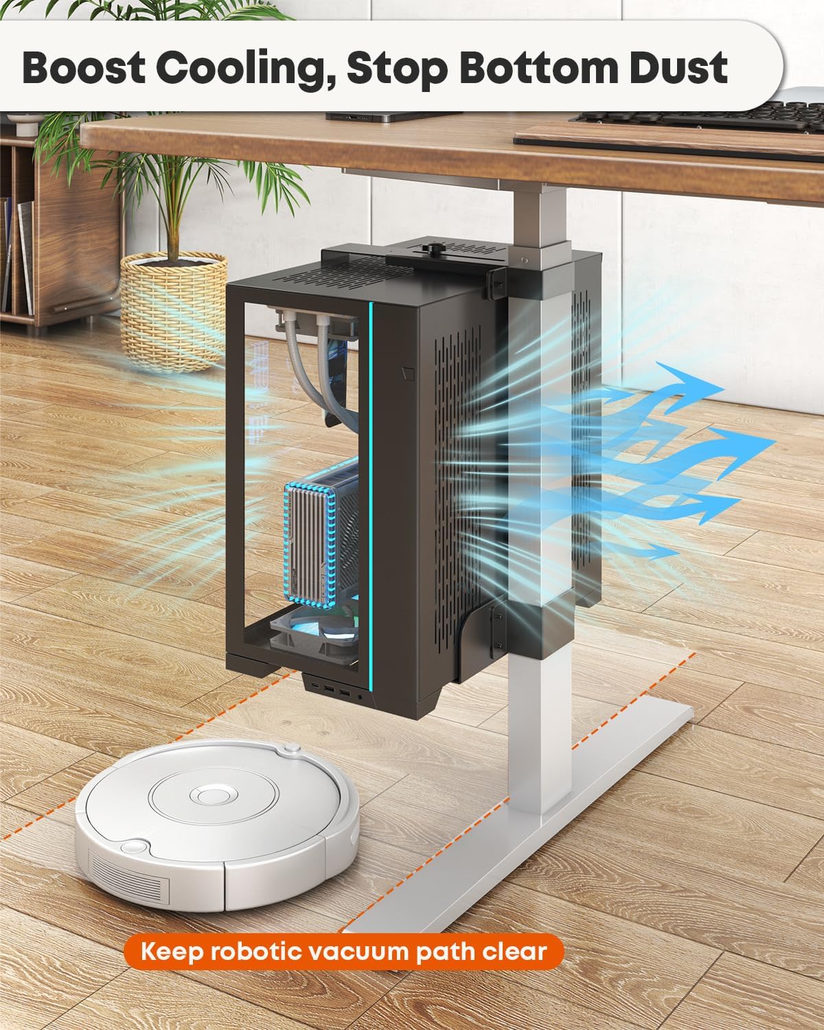 Under Desk PC Mount for Standing Desk, Clamp-On PC Holder