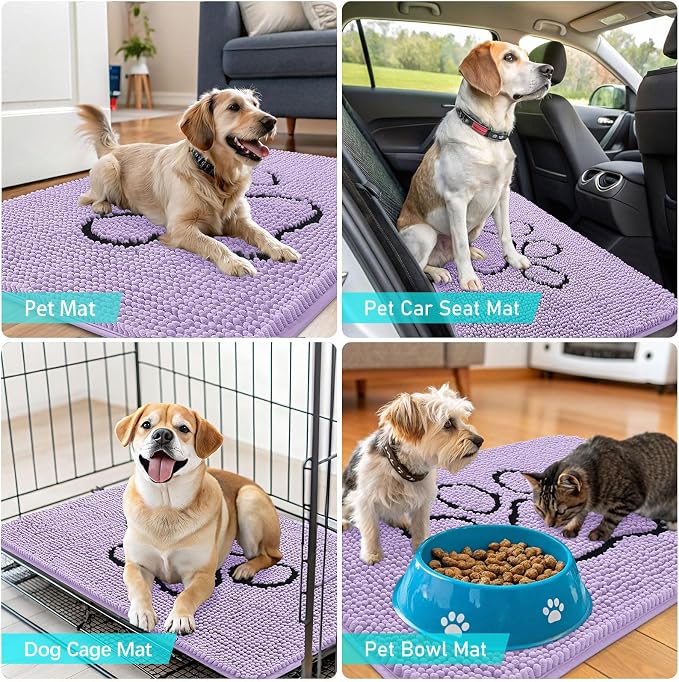 OLANLY Dog Door Mat for Muddy Paws 36x24, Paw Print Design, Absorbs Moisture