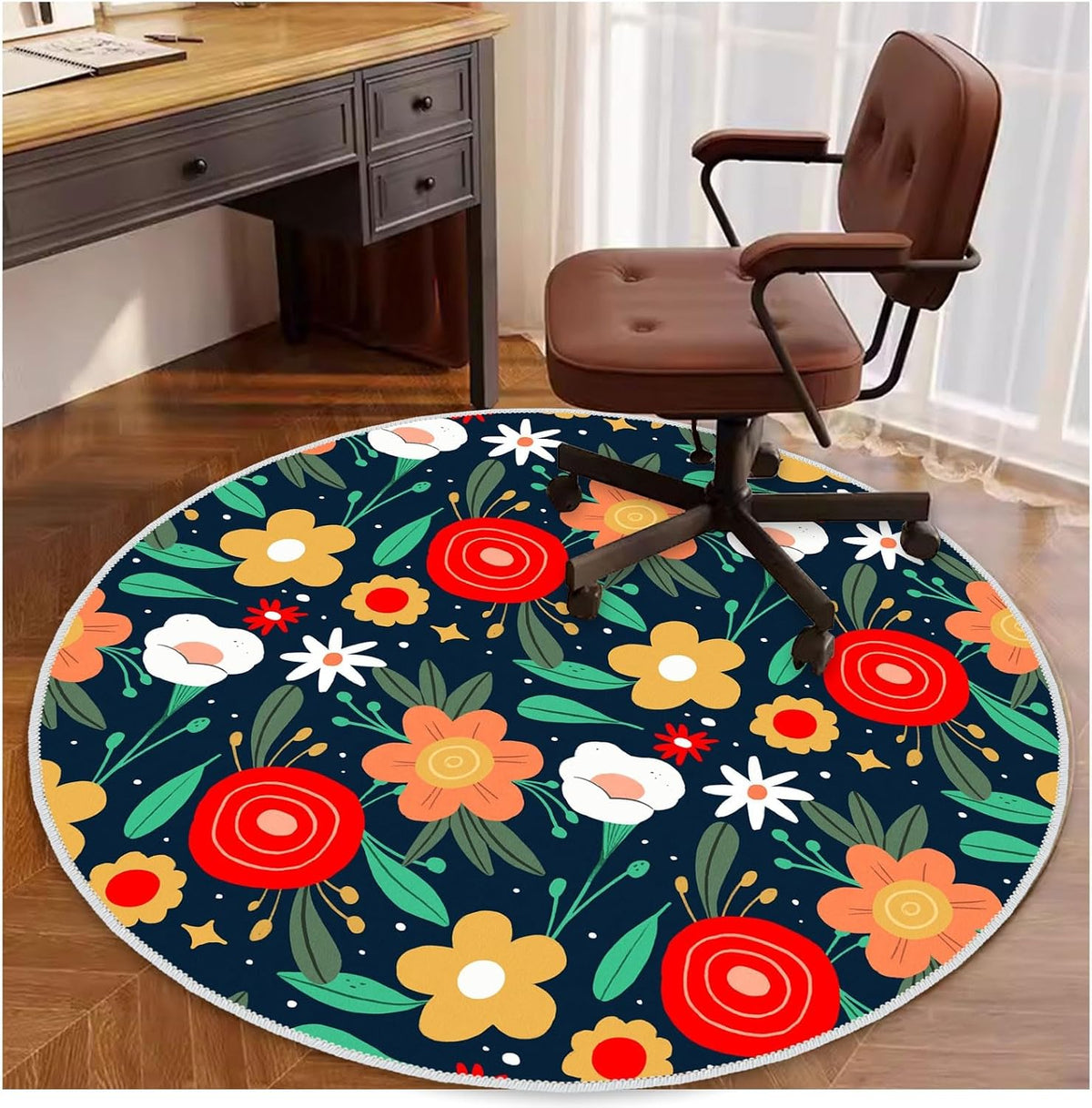 4ft/48in Home Office Chair Mat for Hardwood Floor, Anti-Slip Desk Chair Mats, Computer Gaming Chair Mat for Rolling, Low Pile Carpet Floor Chair Mats(Colorful-2)