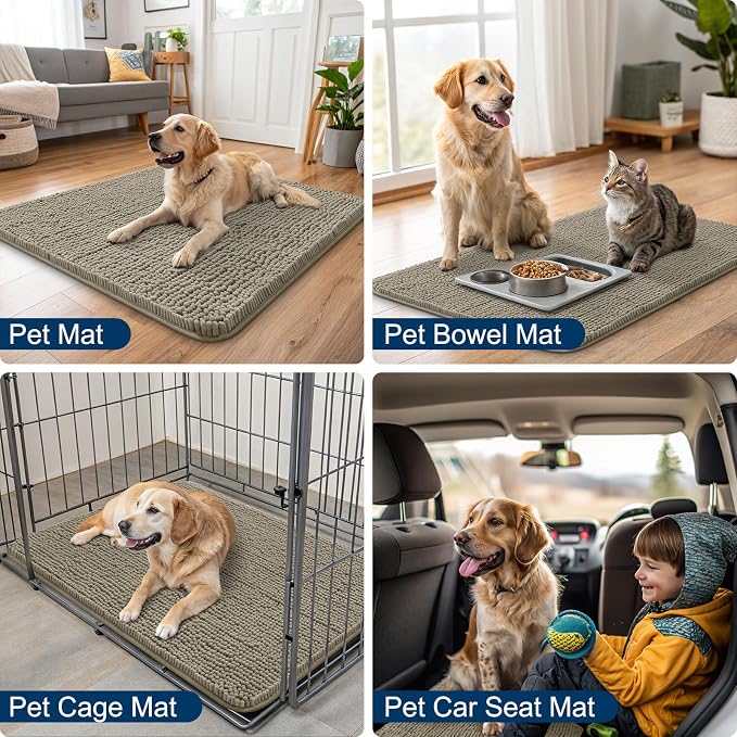 Smiry Dog Door Mat for Muddy Paws 30x20, Absorbent Dirt Trapper, Non-Slip