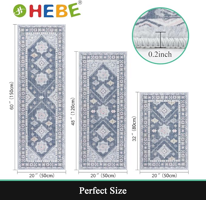 HEBE Boho Kitchen Rug Sets 3 Piece