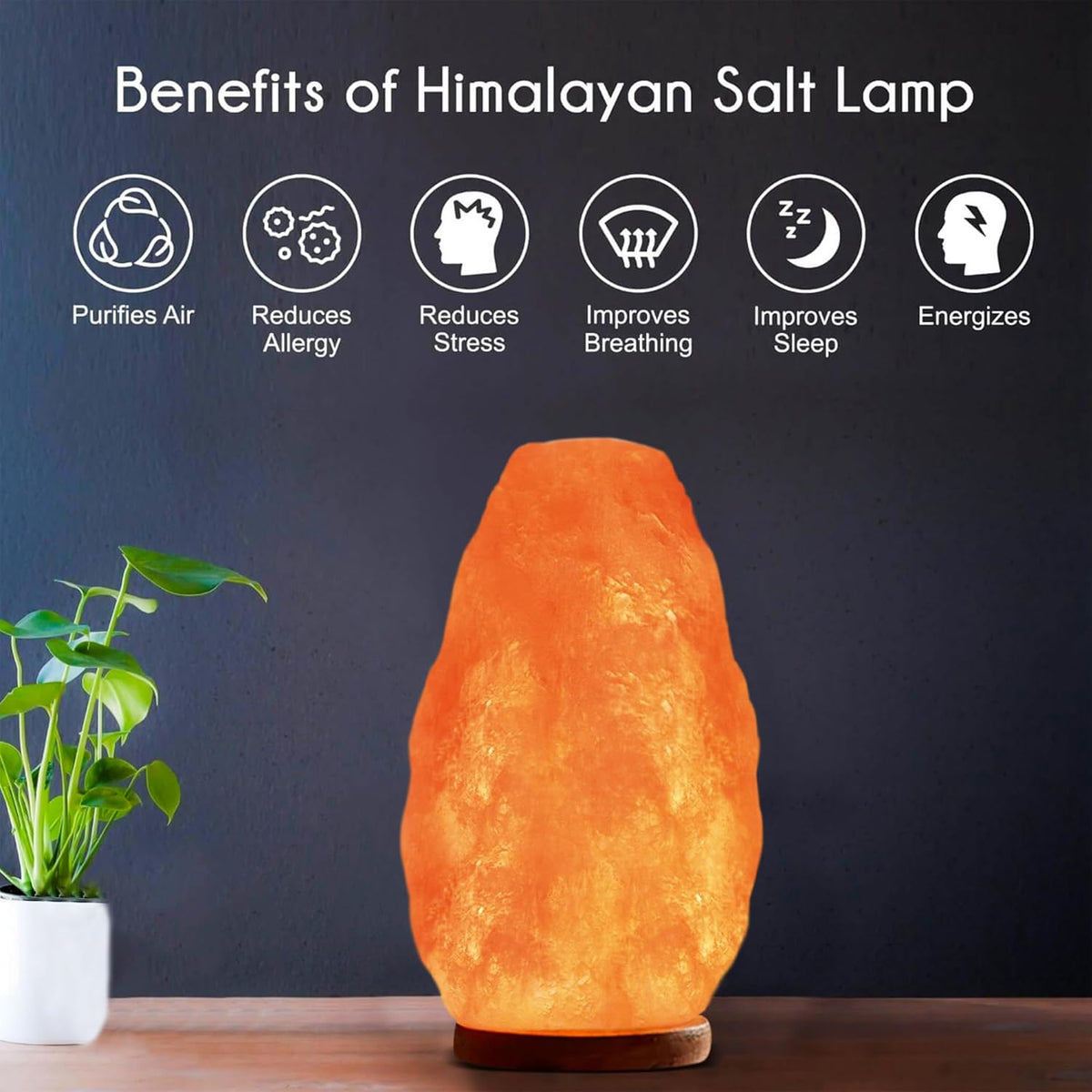 Himalayan Glow Salt Lamp with Touch Dimmer Switch, 5-7 lbs, Natural Pink Crystal, Wooden Base, Room Decor, Home Decor, Relaxation, Ambiance, Gift, Wellness