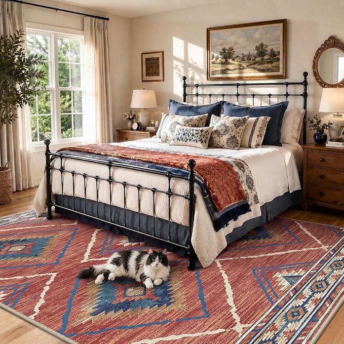 BESTSWEETIE Area Rug 9x12 Rug Machine Washable Non-Slip Low Pile Print Pattern