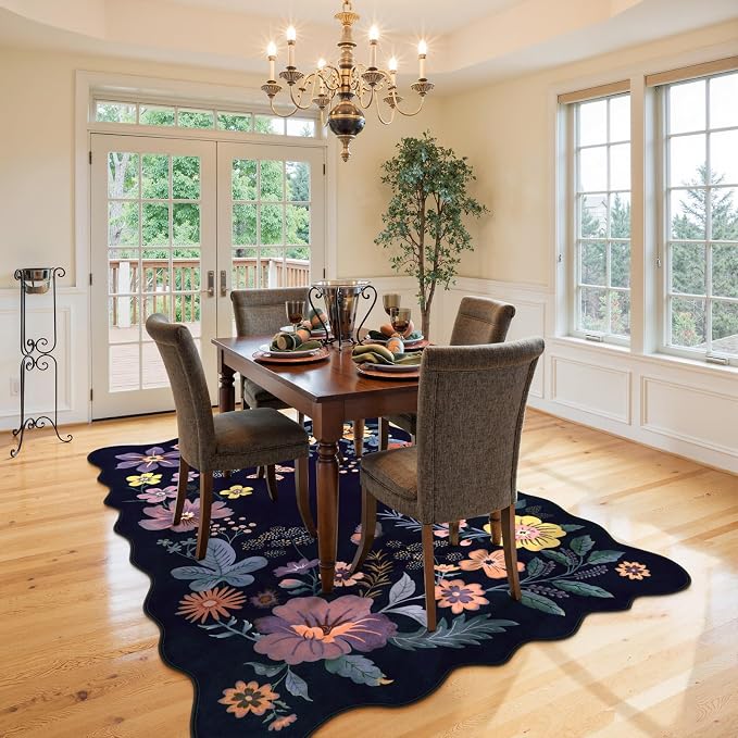 Lahome Floral Washable Rugs for Living Room, 5x7 Area Rugs Ultra-Thin Soft Rug