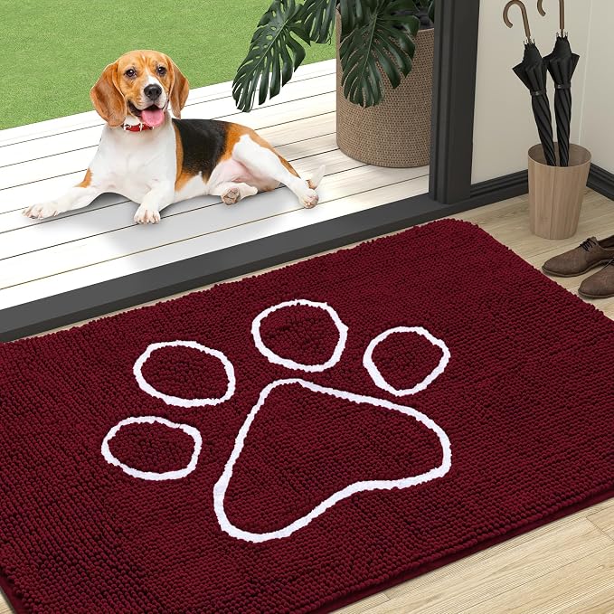OLANLY Dog Door Mat for Muddy Paws 47x32, Paw Print Design, Absorbs Moisture