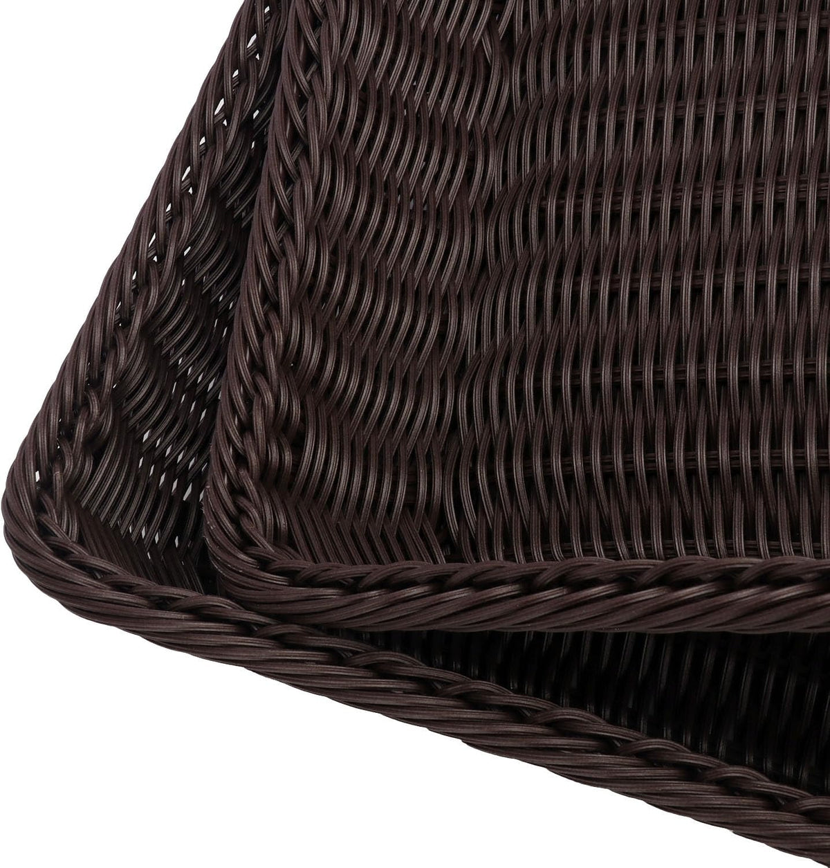 Poly Wicker Baskets 4 Pack 16 inch Coffee Large Wicker Baskets Storage – Rustic, Durable & Easy-Cleaning Bread Baskets, for Home, Restaurant & Hotel Use