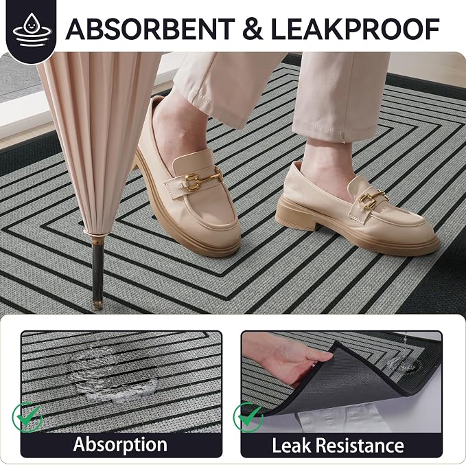 Front Door Mat 17''x30'', Absorbent Dirt Resist Washable Non Slip Low-Profile