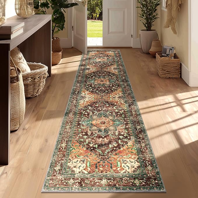 Yamaziot Washable Runner Rug, 2x8 Non-Slip Boho Vintage Hallway Rug Runner