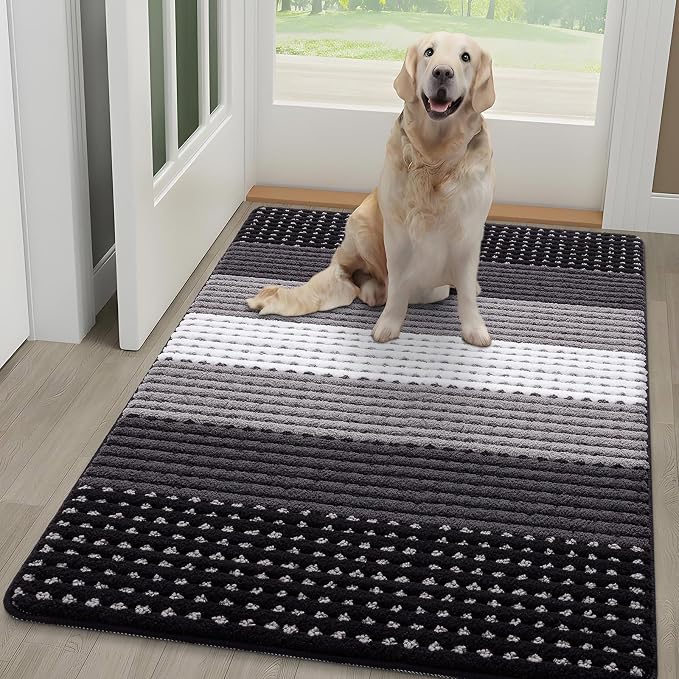 Kitinjoy Indoor Outdoor Door Mat, 48x30 Non-Slip Absorbent Dirt Trapper