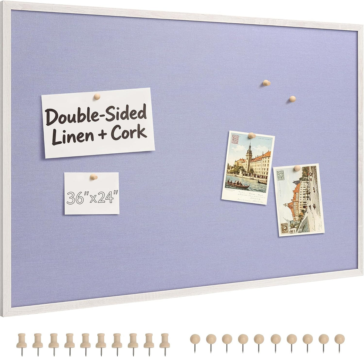 SELEAD Double-Sided Linen and Cork Bulletin Board (36"x24", Purple)
