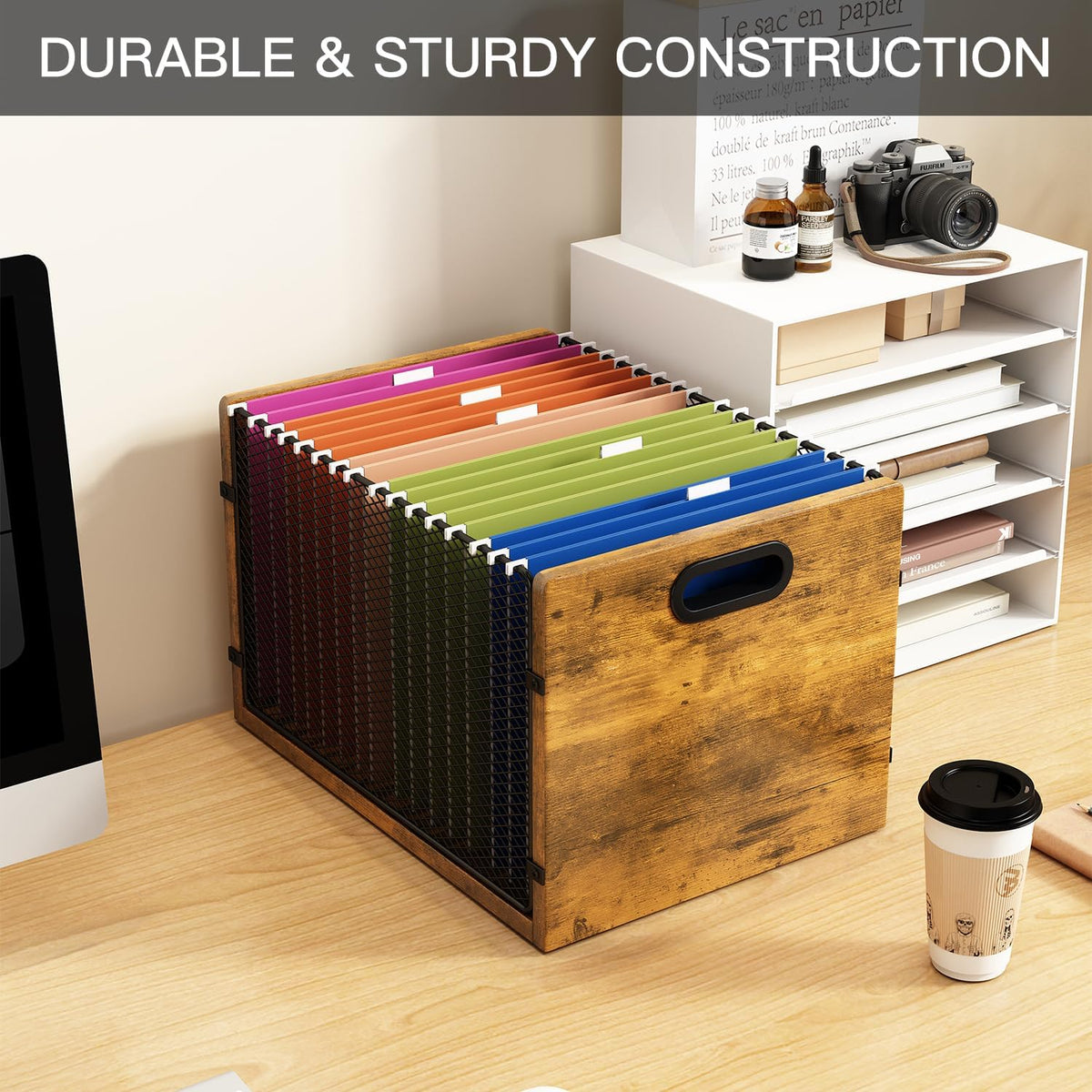 Hanging File Folder Organizer Filing Box with Handles File Organizer Holder for Desk Space-Saving Storage Bin for Letter Size – Open Design for Quick Access & Efficient Organization