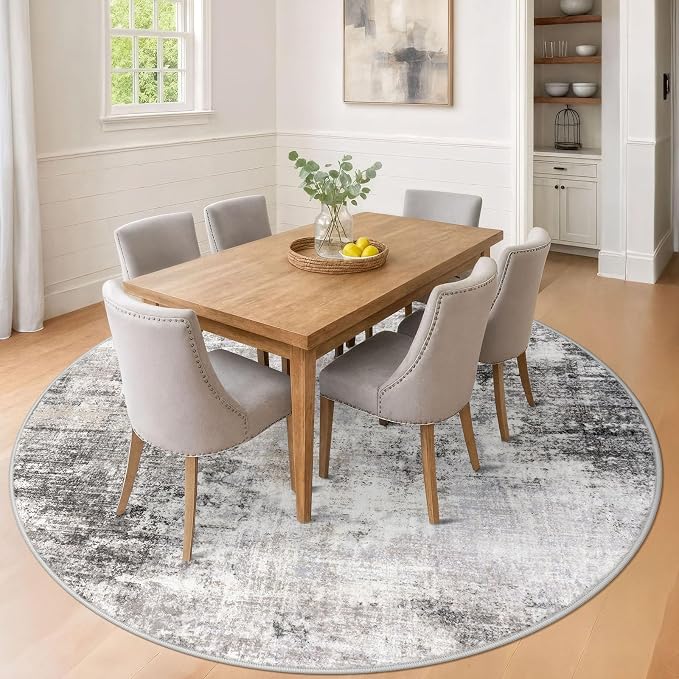 IOHOUZE Abstract Round Area Rug 8 Ft Washable Circle Rugs Large Round Rug Non