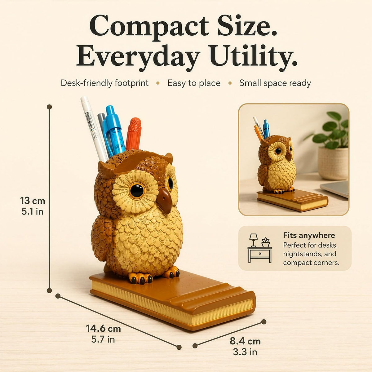 Owly Mate Owl Eyeglass Holder for Nightstand and Desk, Cute Glasses Holder with Phone Stand and Pen Holder, 3-in-1 Desk Organizer for Glasses, Phone & Pens - Gift for Owl Lovers
