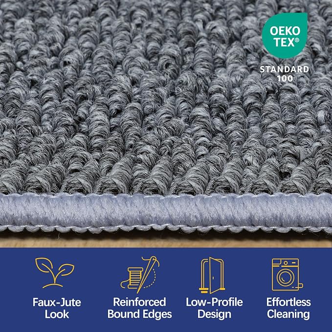 Faux Jute Area Rug 6'x9', Washable & Non-Slip, No Odor. Farmhouse Boho Style