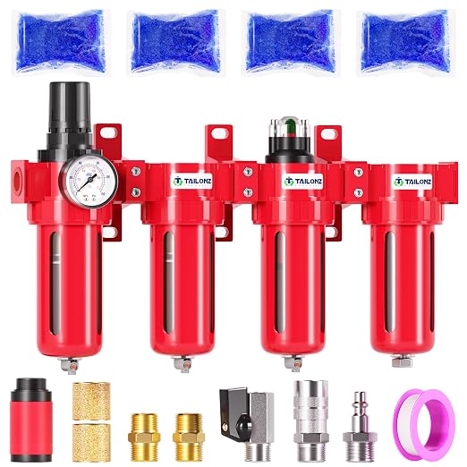 TAILONZ PNEUMATIC 1/2 Inch NPT 0-150 PSI Red Industrial Grade 4 Stage Air