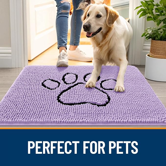 OLANLY Dog Door Mat for Muddy Paws 36x24, Paw Print Design, Absorbs Moisture