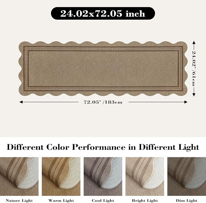 Scalloped Easy Jute 2x6 Kitchen Runner Rug, Washable Rugs