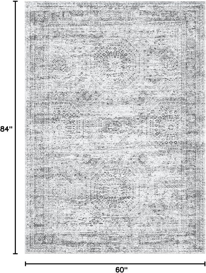 Soalmost 5x7 Area Rugs Gray Low Pile Indoor Washable Trendy Faded Style Rugs