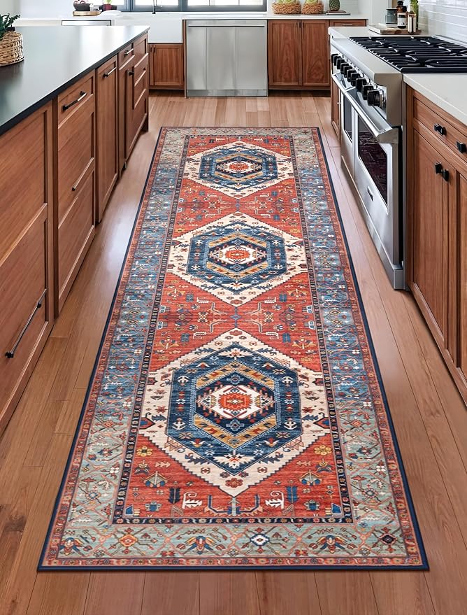 SERISSA Runner Rug for Hallways, Vintage Rust Ultra Soft Print Distressed