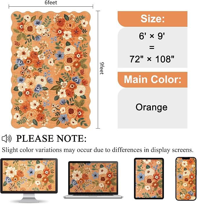 DUKINO 6x9 Area Rug, Floral Washable Rugs