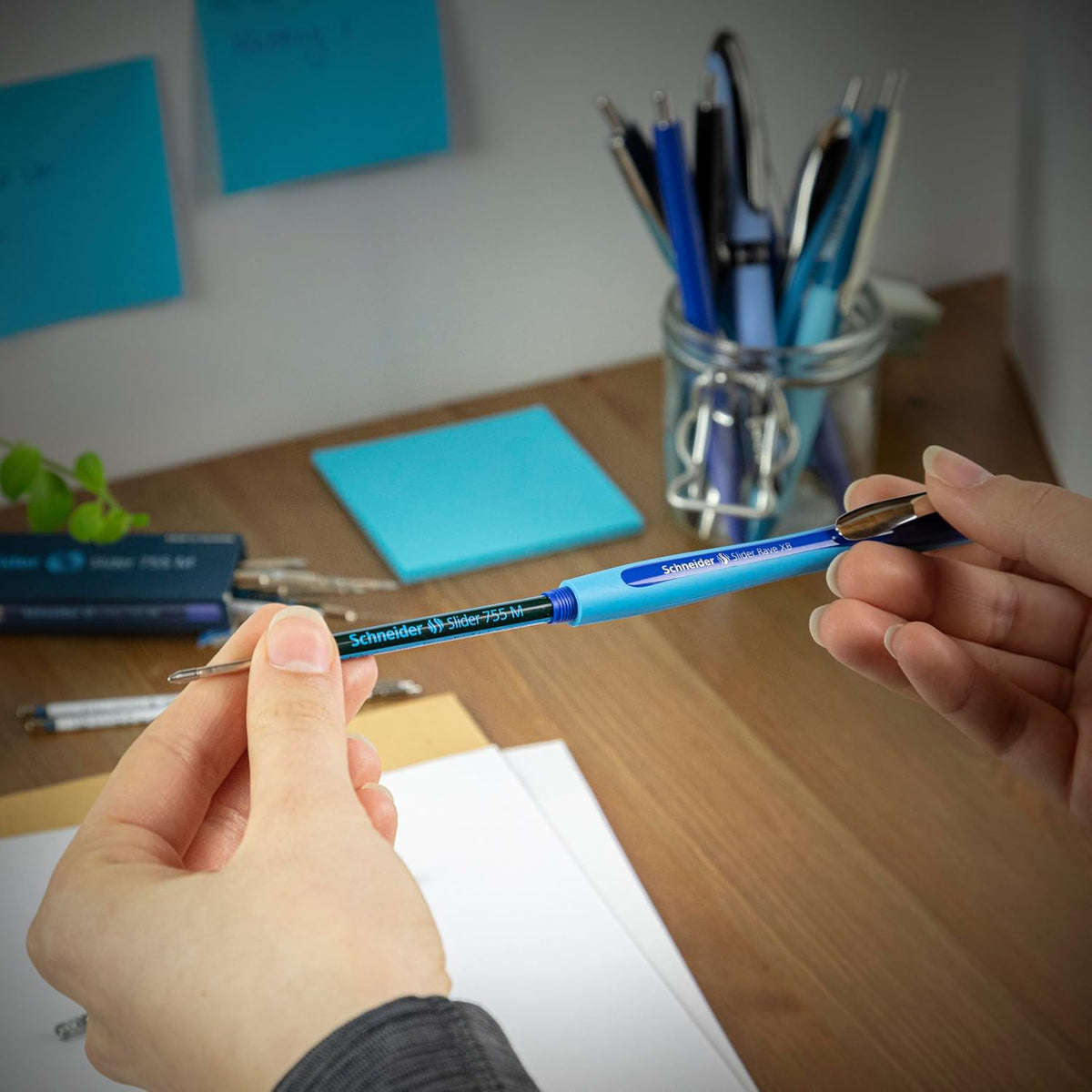 Schneider Slider 755 XB (Extra Broad) Ballpoint Pen Refill, 1.4 mm, ISO Format G2, Blue Ink, Box of 10 Refills (175503)