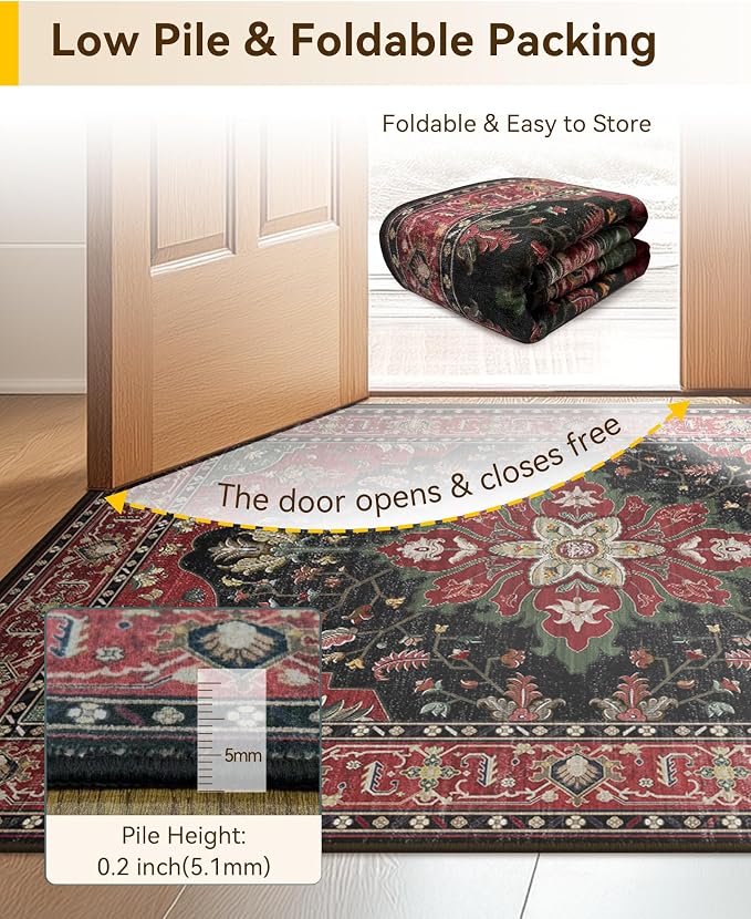 RELEANY Area Rugs Small 2'6"x4' Washable Non-Slip, Floral Vintage Distress