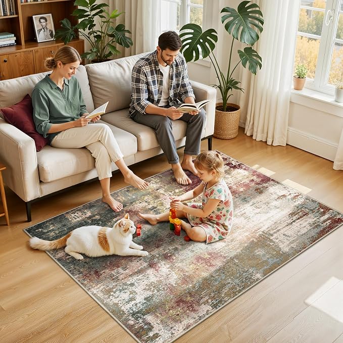 RELEANY Washable Area Rugs 4'x6' Non-Slip Modern Abstract Soft