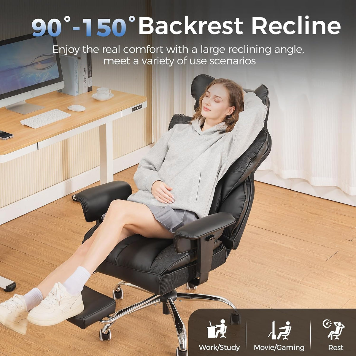 GTPLAYER Big and Tall Gaming Chair 400lbs Heavy Duty Office Chair with Footrest, High Back Pocket Spring Lumbar Support, Ergonomic Wide Comfy Seated Cushion for Lower Back Pain Relief, Carbon-Black
