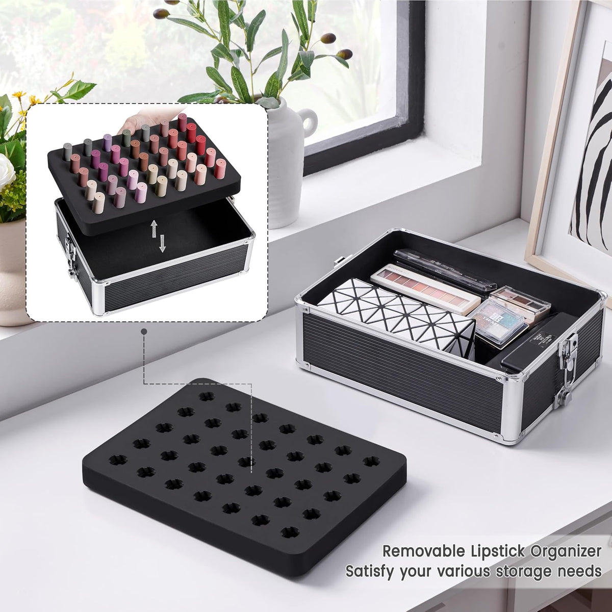 Yaheetech 5 in 1 Rolling Makeup Train Case, Lockable Black Cosmetology Cart