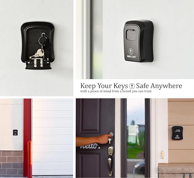 Iron Lock® Key Lock Box Wall Mount – Medium Waterproof Heavy-Duty Metal Safe with 4-Digit Combination for Outdoor Access, Home Entry, Office Security, Rentals & Airbnb Use (Black, Medium)
