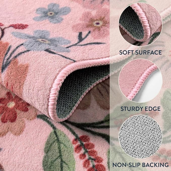 Lahome Floral Kitchen Runner, 2X6 Washable Runner Rug Non-Slip, Ultra-Thin Soft
