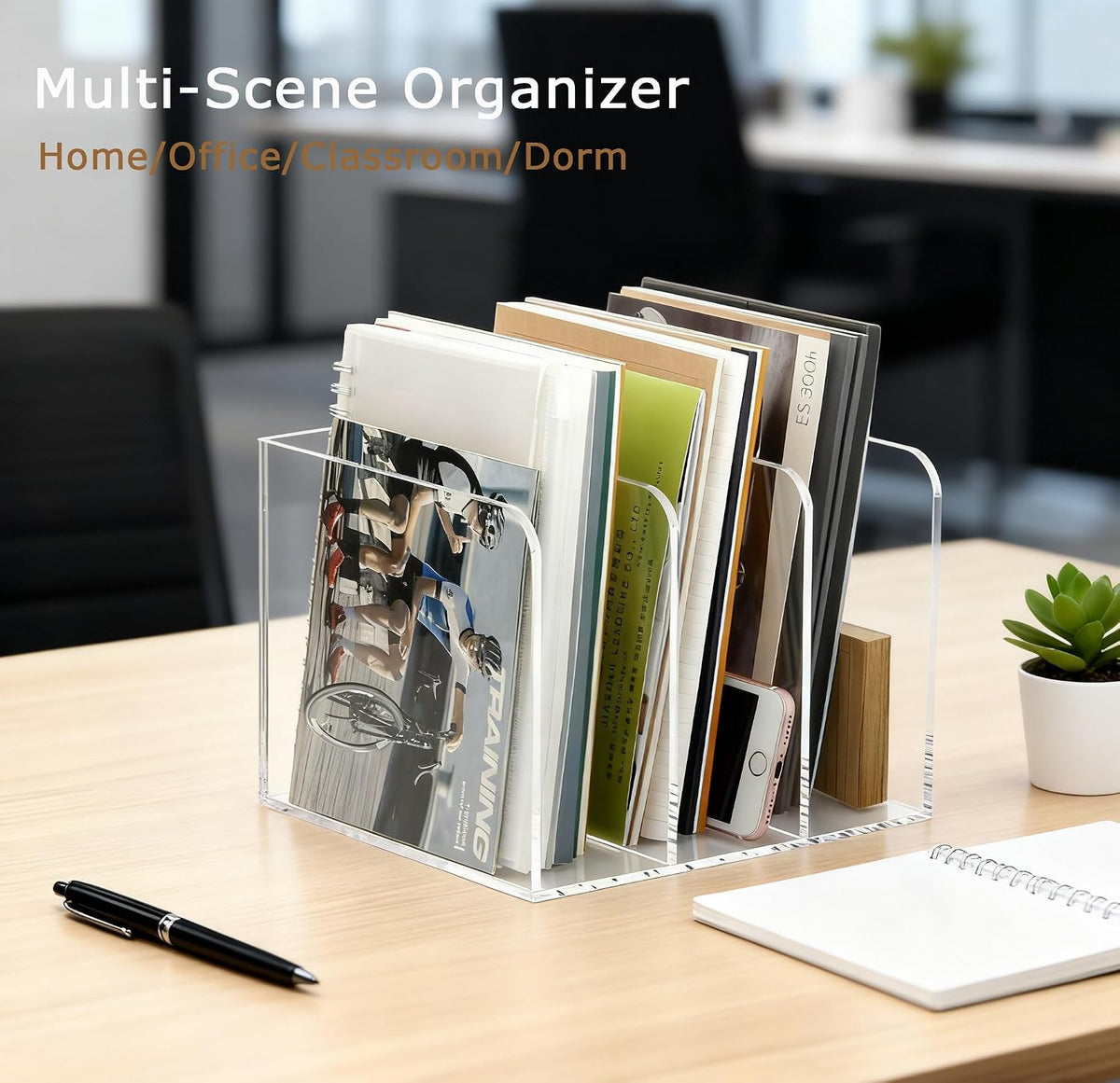 Acrylic Desk File Organizer, 3-Section Vertical File Folder Rack,Clear