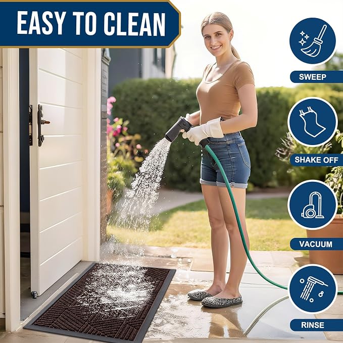 Smiry Front Door Mat Outside Entrance, Heavy Duty Sturdy Natural Rubber Doormat