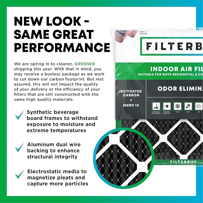 Filterbuy 10x10x1 Air Filter MERV 10 Odor & Allergy Defense