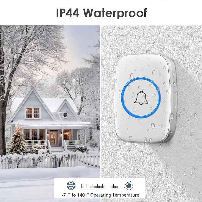 Wireless Doorbell, FullHouse Waterproof Door Bell Kit, Distinguish front and